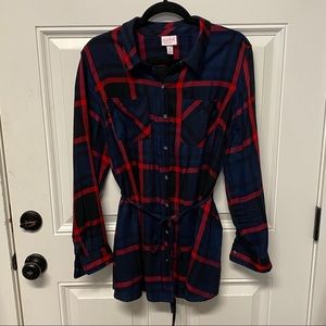 Plaid Maternity Button Down Tunic, XL
